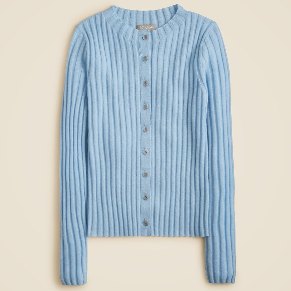 J. CREW Wide-rib cashmere cardigan in Heather‎ River Size XXS NWT $178 CO325